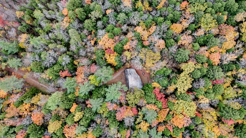 Madison Boulder in Autumn, Drone Photography, by Emme Johnson