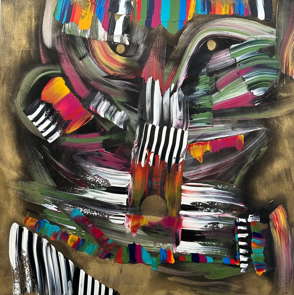 The image is an abstracted version of a mask. 
