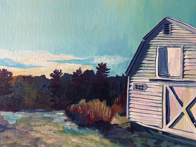 White Barn at Sunset