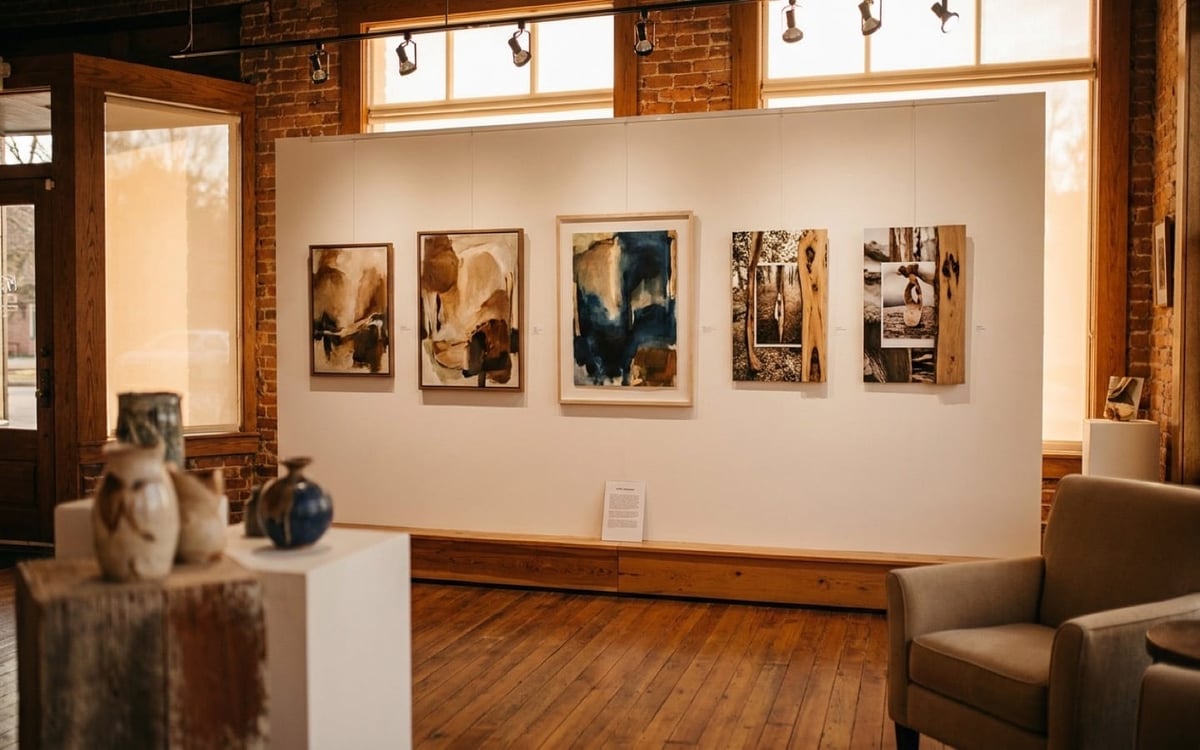 Curated solo exhibition on a clean gallery wall with track lighting